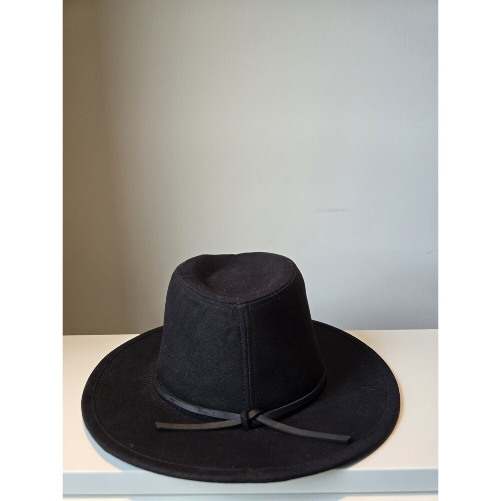 Brixton Wide Brim Fedora Hat Black Size M 7 1/4 Leather Cord Band